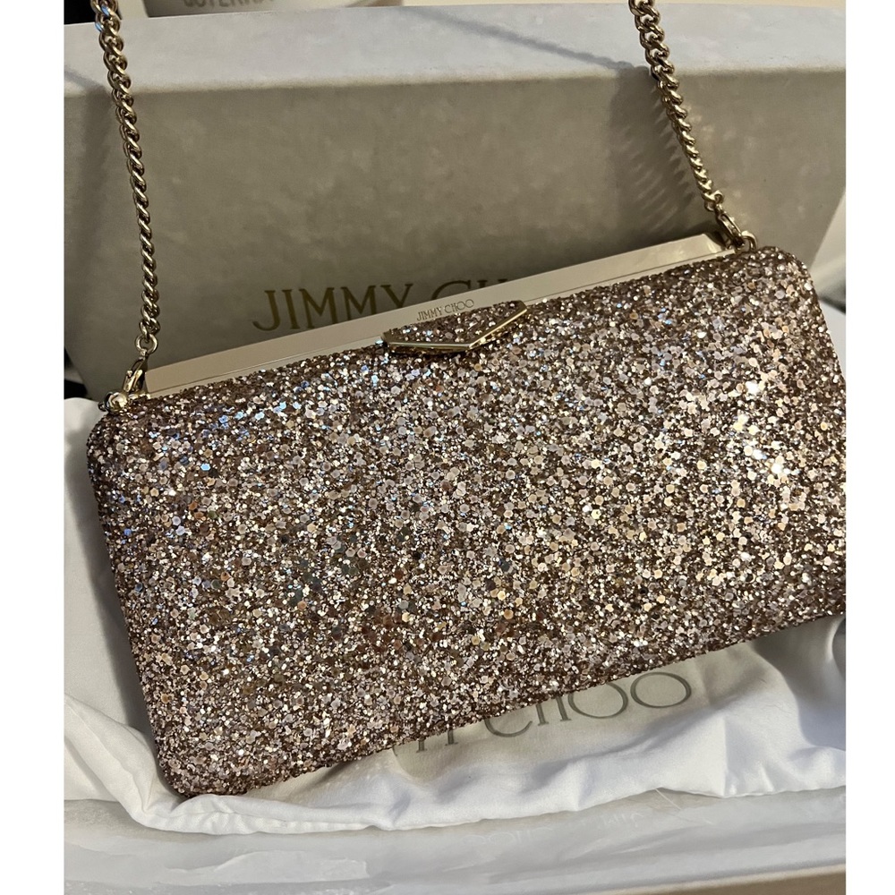 Jimmy Choo Ballet-Pink Ellipse Course Glitter Bag